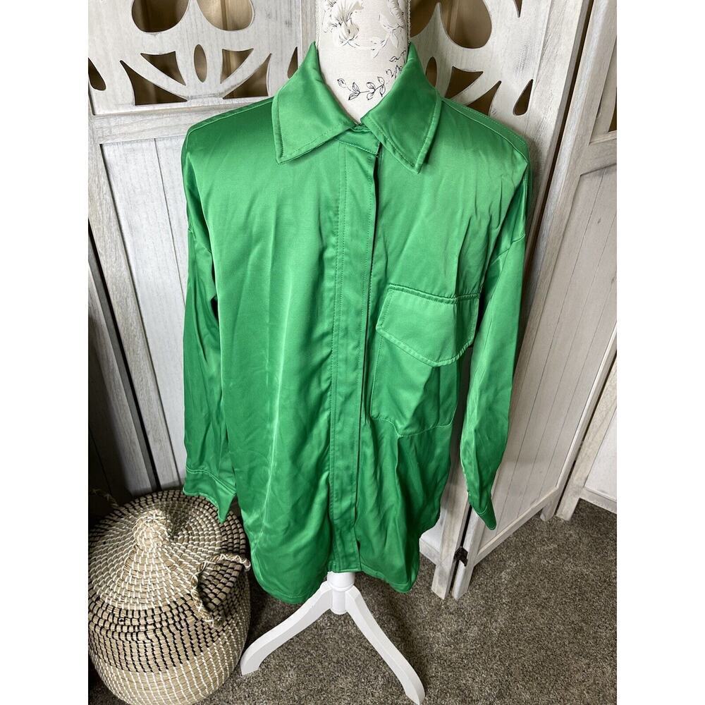 Zara Oversized Satin Effect Shacket Shirt jacket Snap Pocket Size Small